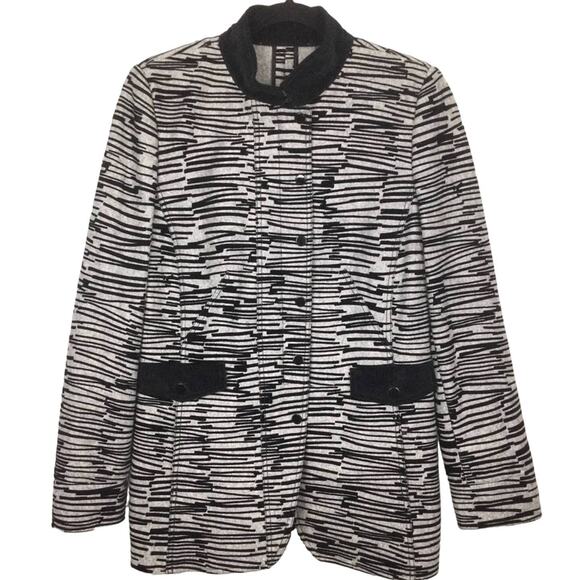 Etcetera Zebra Mock Collar Wool Blend Fleece Lined Long Sleeve 3/4 Coat Size 12 - Picture 1 of 13